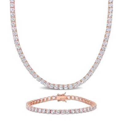 Belk & Co Lab Created 2-Pc Set of White Sapphire Bracelet & Necklace in Rose Plated Sterling Silver, Pink
