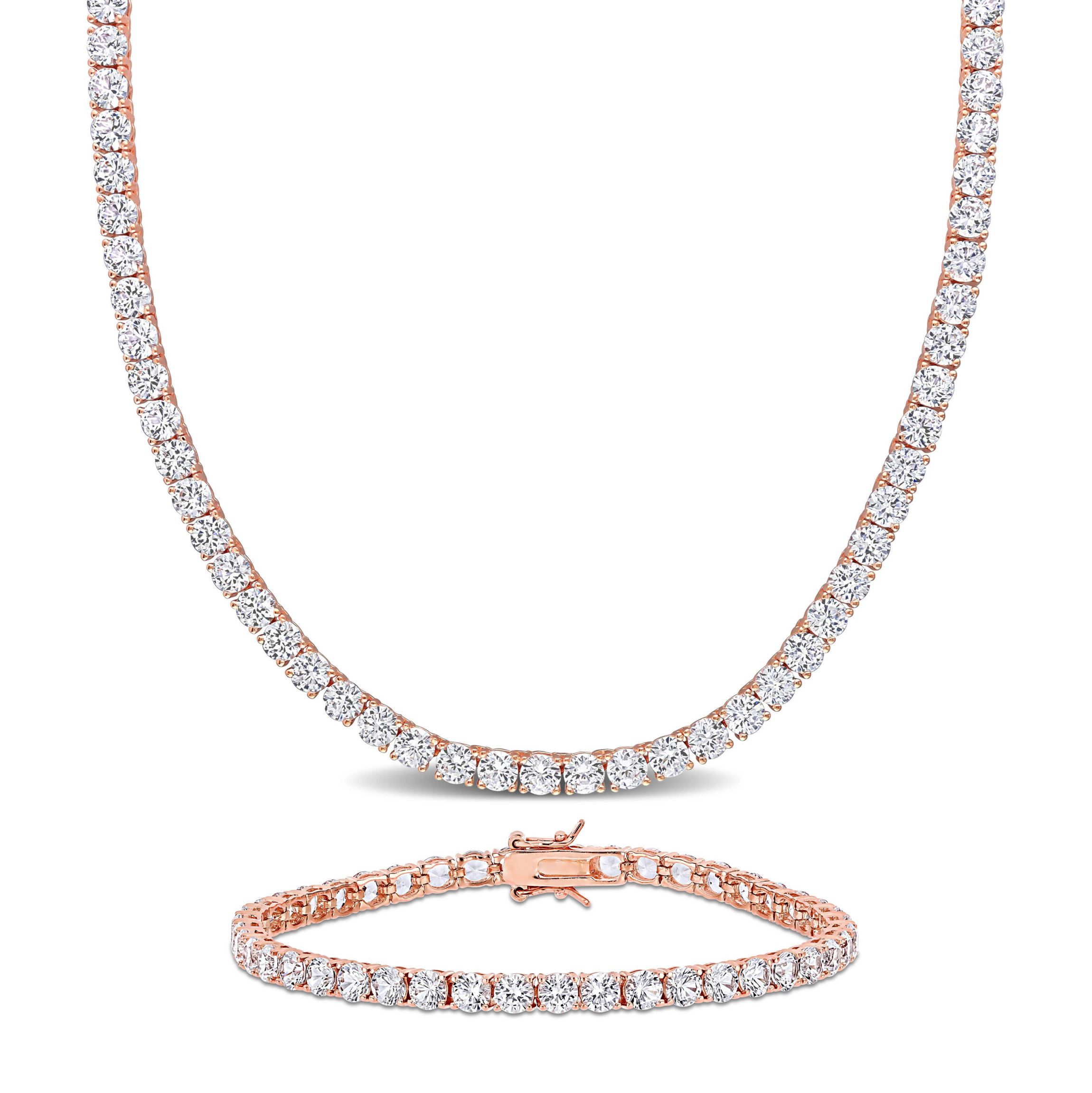 Lab Created 2-Pc Set  of Created White Sapphire Bracelet & Necklace in Rose Plated Sterling Silver