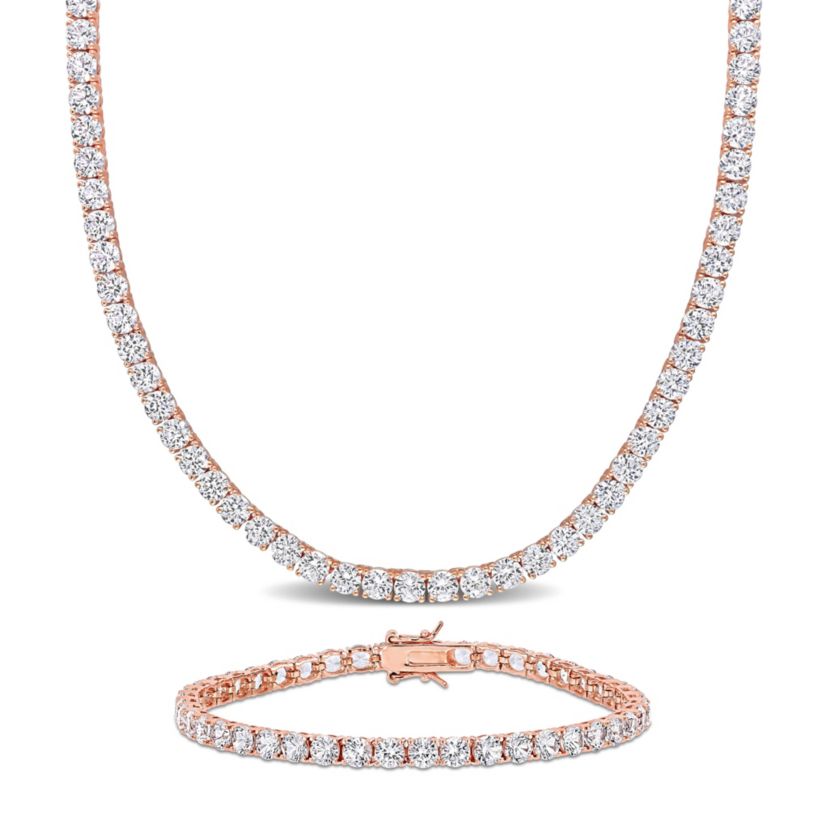 Lab Created 2-Pc Set  of Created White Sapphire Bracelet & Necklace in Rose Plated Sterling Silver