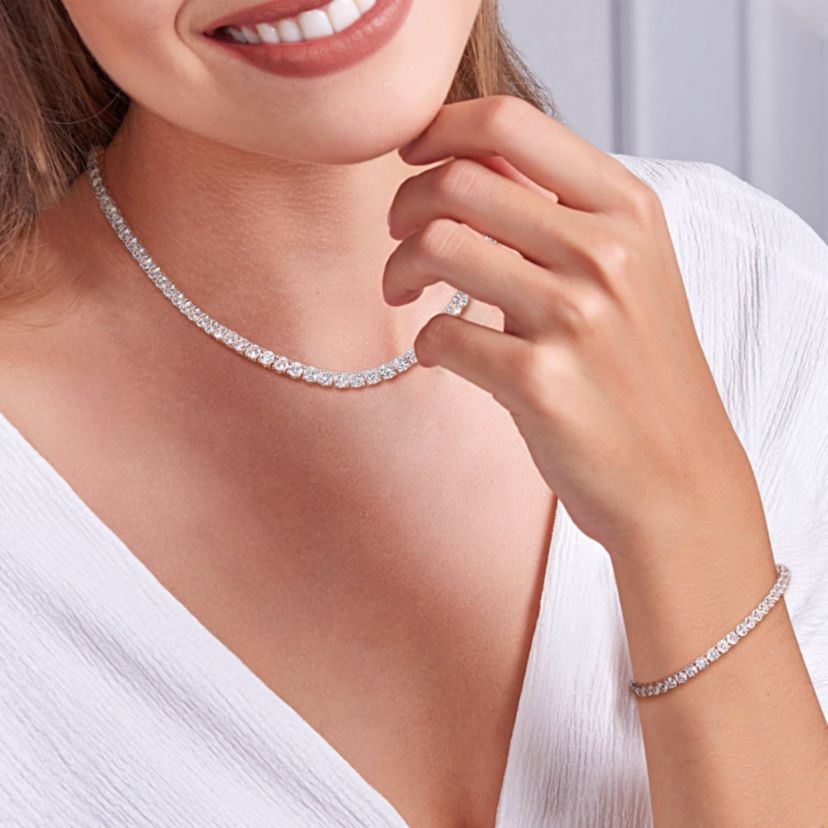 Lab Created 2-Pc Set  of Created White Sapphire Bracelet & Necklace in Rose Plated Sterling Silver