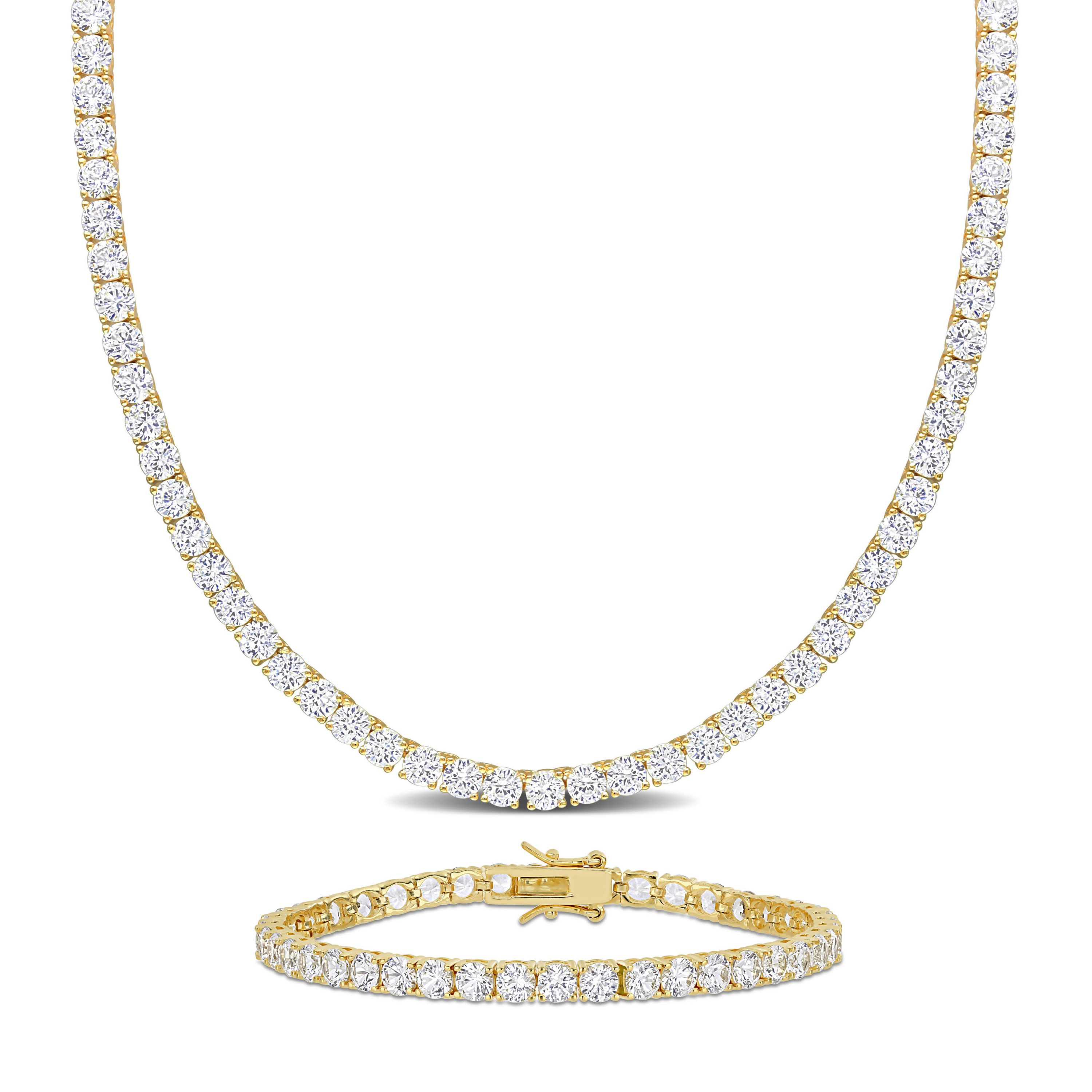 Lab Created 2-Pc Set of Created White Sapphire Tennis Bracelet and Necklace in Yellow Plated Sterling Silver