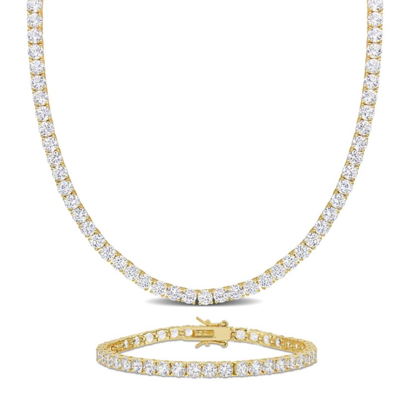 Lab Created 2-Pc Set of Created White Sapphire Tennis Bracelet and Necklace in Yellow Plated Sterling Silver