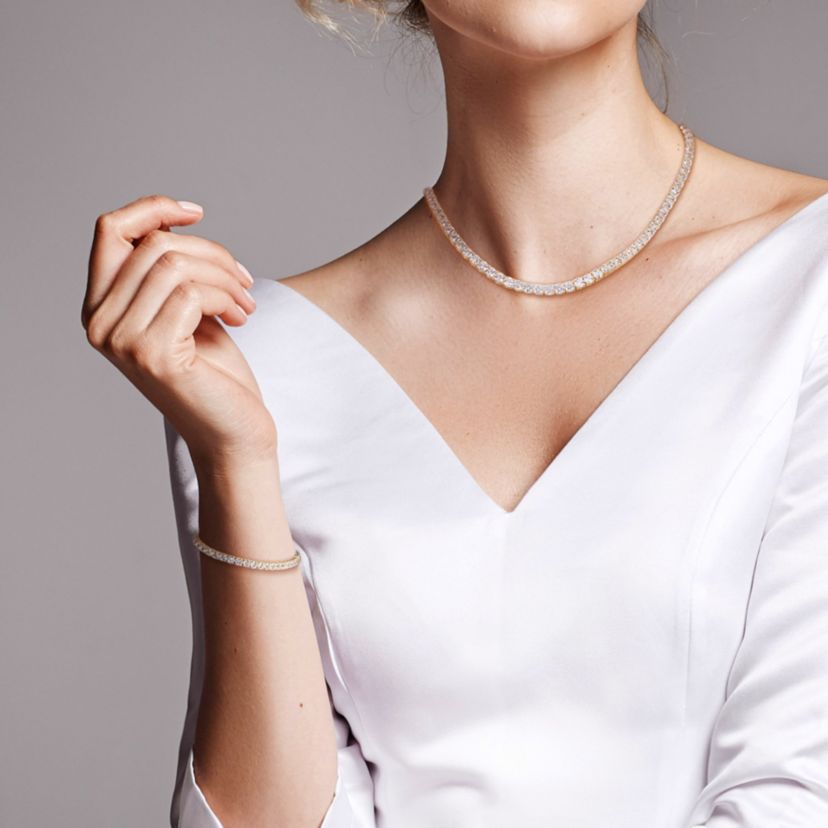 Lab Created 2-Pc Set of Created White Sapphire Tennis Bracelet and Necklace in Yellow Plated Sterling Silver