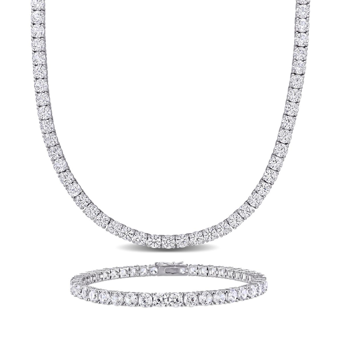 Lab Created 2-Pc Set of Created White Sapphire Tennis Bracelet and Necklace in Sterling Silver