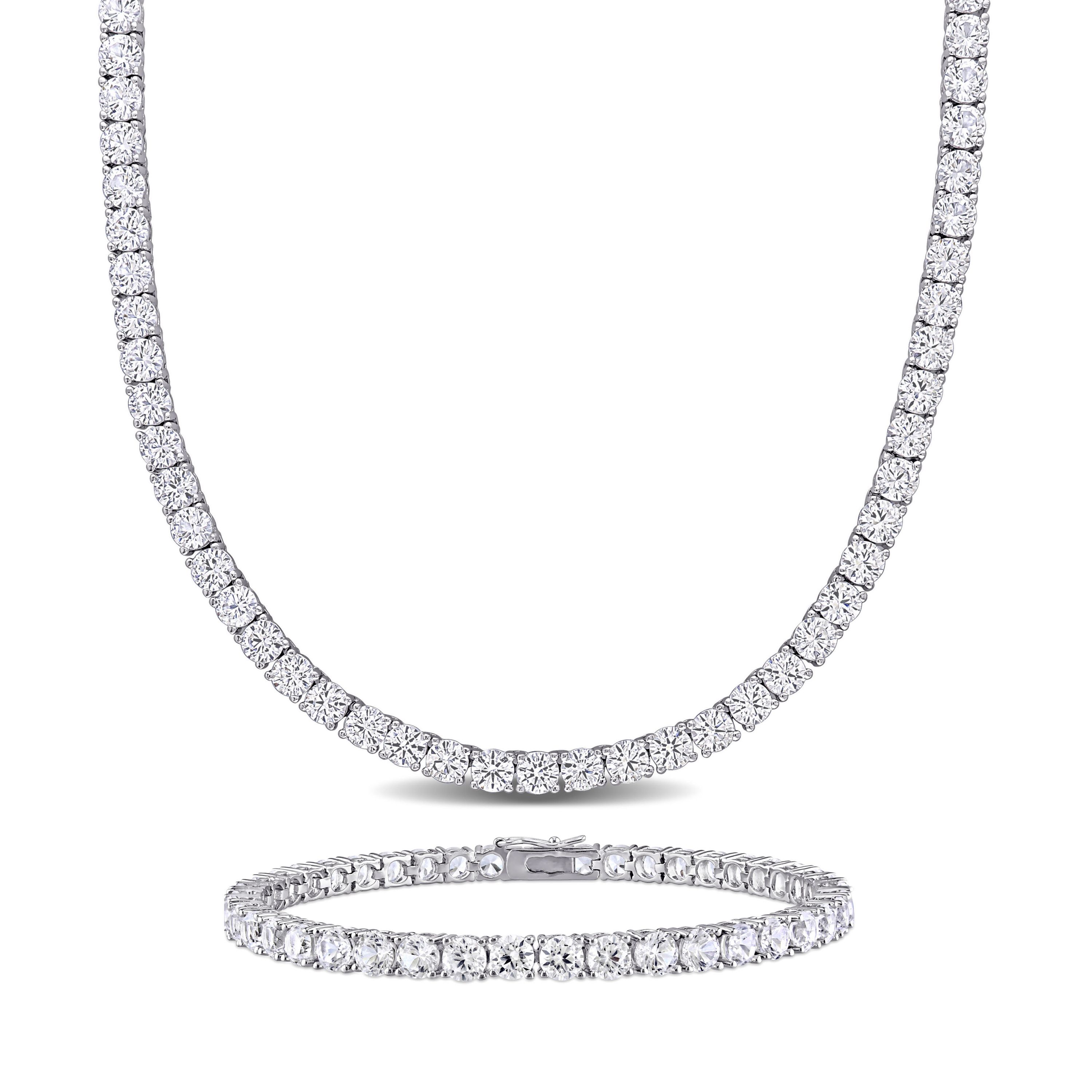 Lab Created 2-Pc Set of Created White Sapphire Tennis Bracelet and Necklace in Sterling Silver