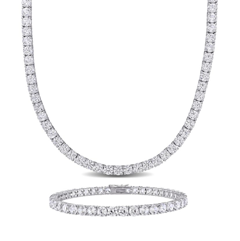 Lab Created 2-Pc Set of Created White Sapphire Tennis Bracelet and Necklace in Sterling Silver