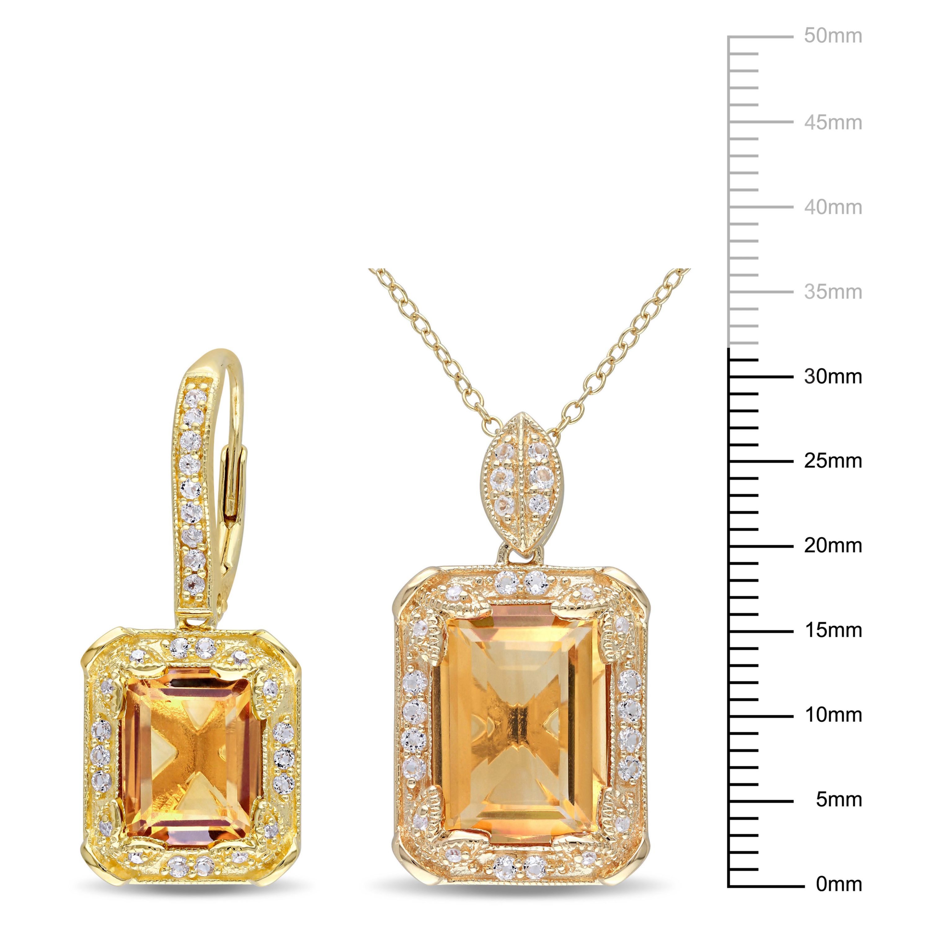 2-Pc Set of Citrine and White Topaz with 1/7 ct. t.w. Diamond Halo Earrings and Pendant with Chain in Yellow Plated Sterling Silver