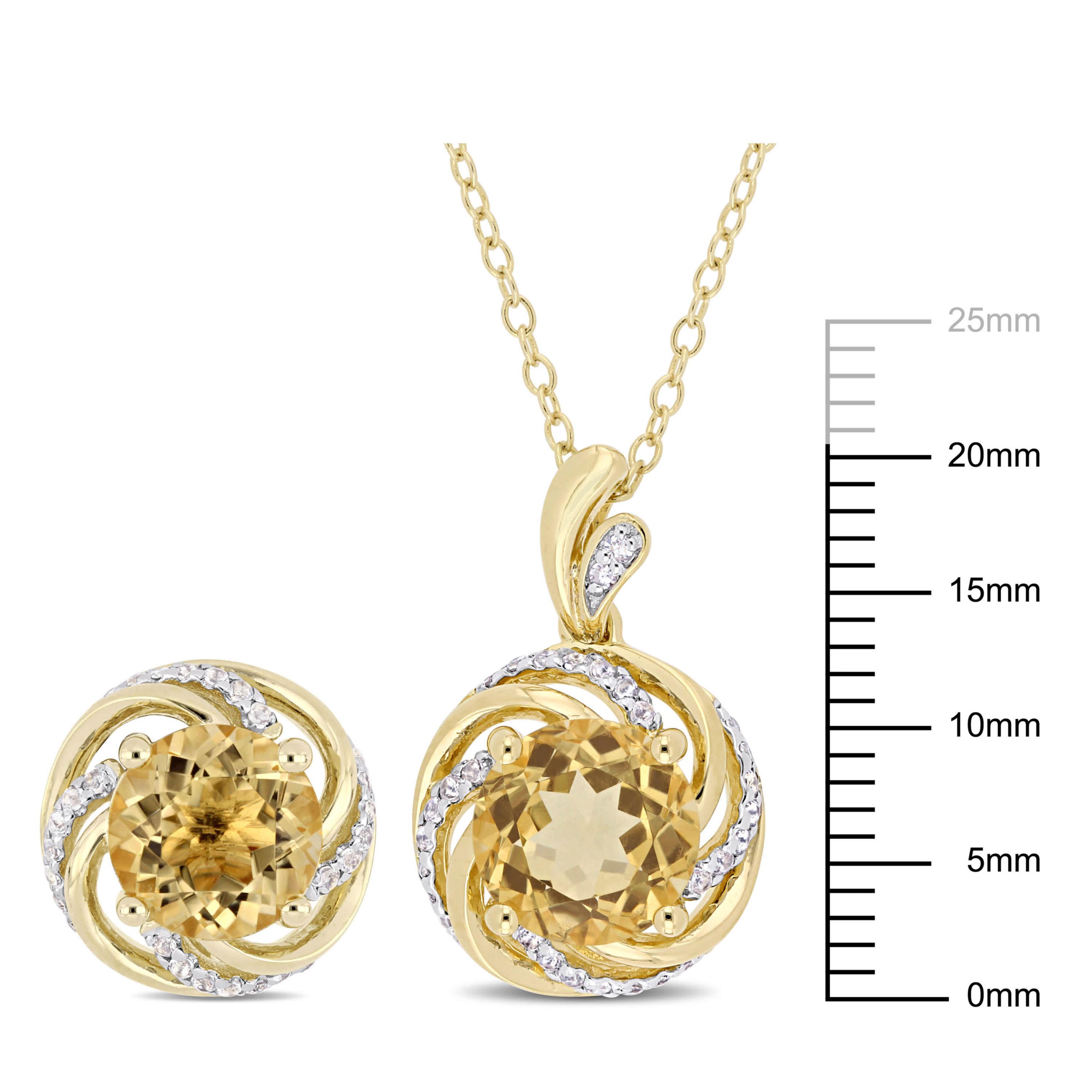 2-Pc Set of Citrine & White Topaz with Diamond Accent Swirl Earrings & Pendant with Chain in Yellow Plated Sterling Silver