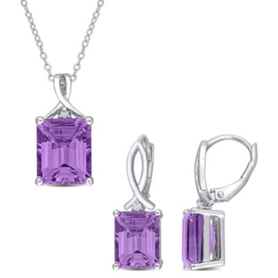 Belk & Co 2-Pc Set of Amethyst & White Topaz Twisted Solitaire Earrings & Pendant with Chain in Sterling Silver