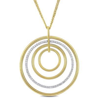 Belk & Co 1.26 ct. t.w. Diamond Circle Pendant Double Cable Chain in 14k White & Yellow Gold