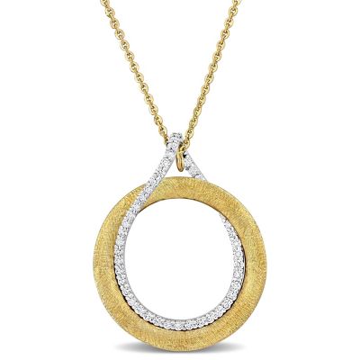 Belk & Co 5/8 ct. t.w. Diamond Circle Pendant Cable Chain in 14k White & Yellow Gold