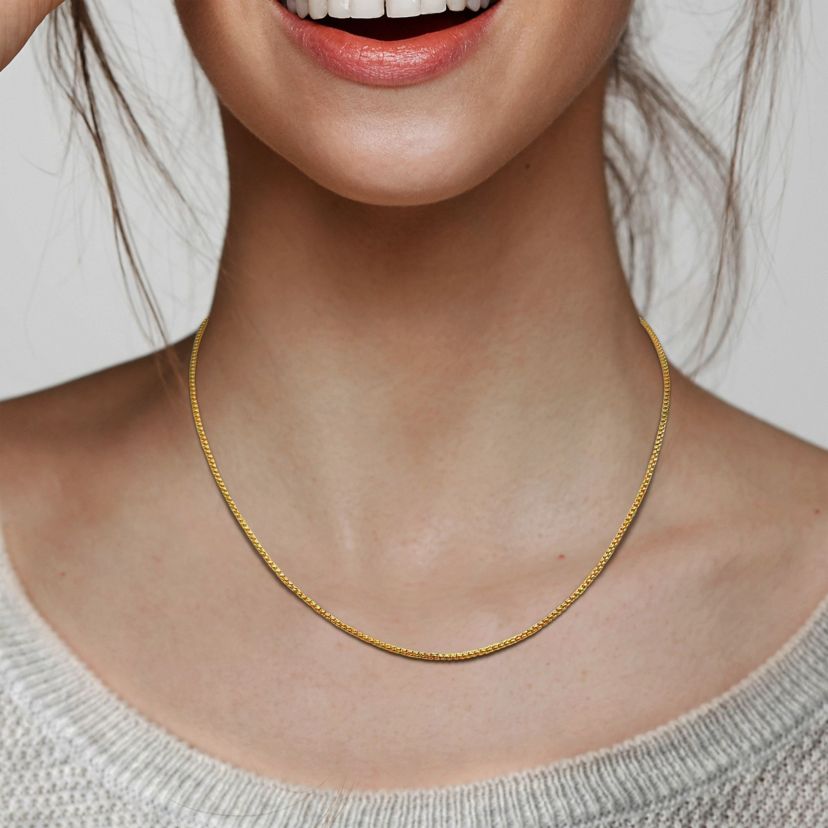 Hollow Round Box Link Necklace in 14k Yellow Gold