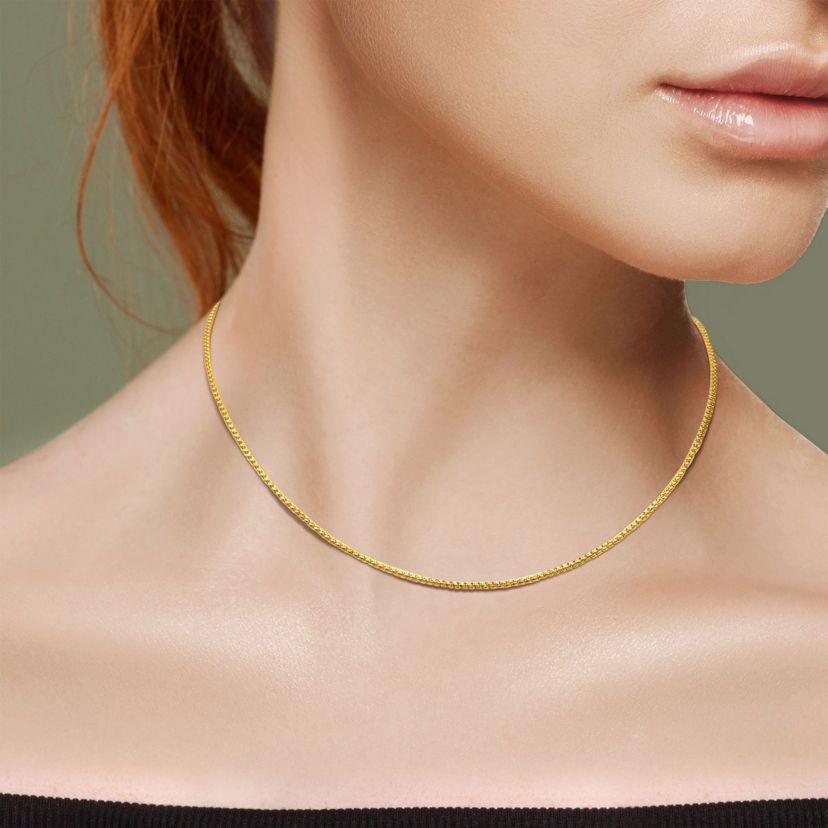 Hollow Round Box Link Necklace in 14k Yellow Gold
