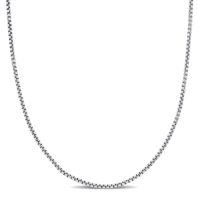 Hollow Round Box Link Necklace in 14k White Gold