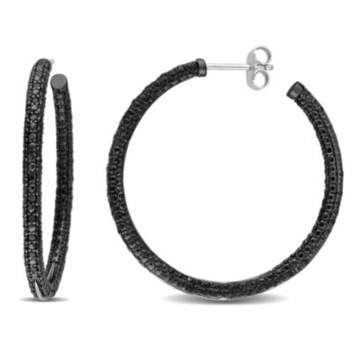 Belk & Co 1/4 Ct. T.w. Black Diamond Hoop Earrings In Sterling Silver With Black Rhodium Plating