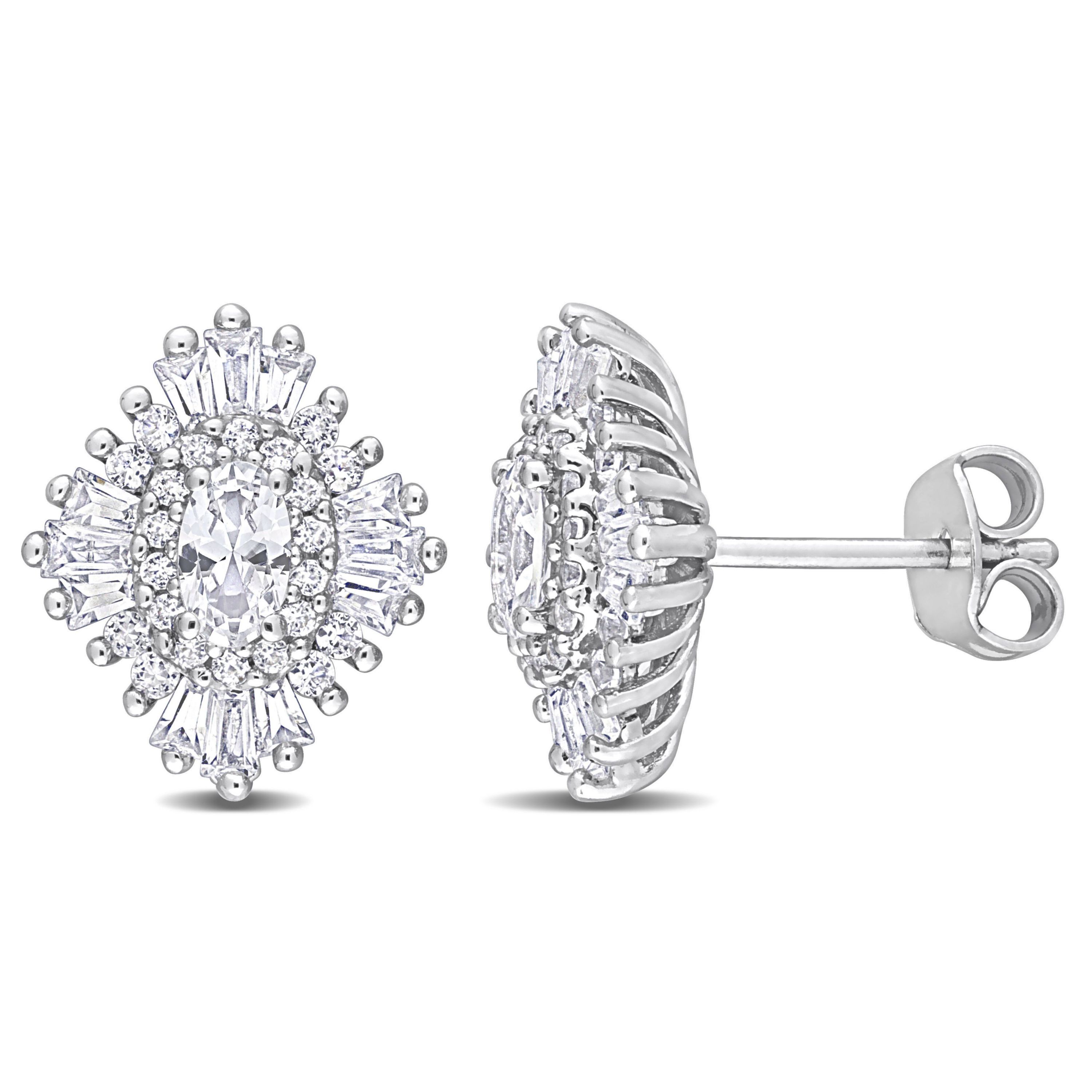 Lab Created Created White Sapphire Starburst Earrings in Sterling Silver