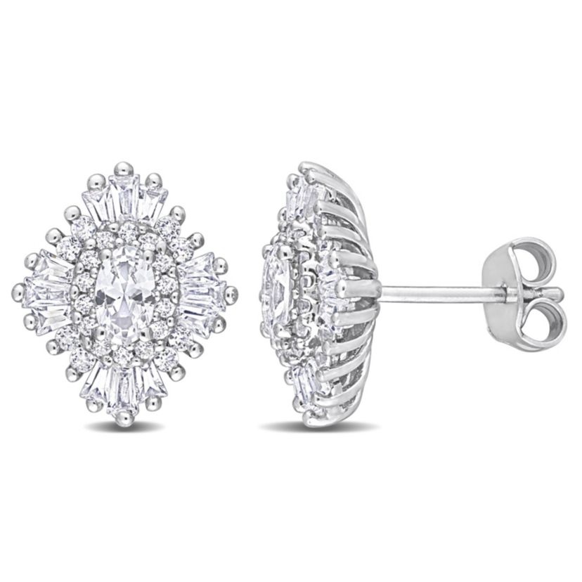 Lab Created Created White Sapphire Starburst Earrings in Sterling Silver