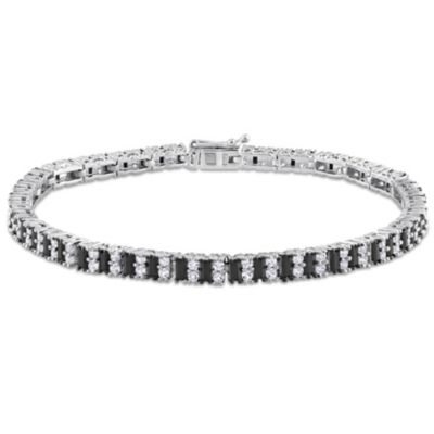 Belk & Co Lab Created Black Spinel and White Sapphire Tennis Bracelet in Sterling Silver