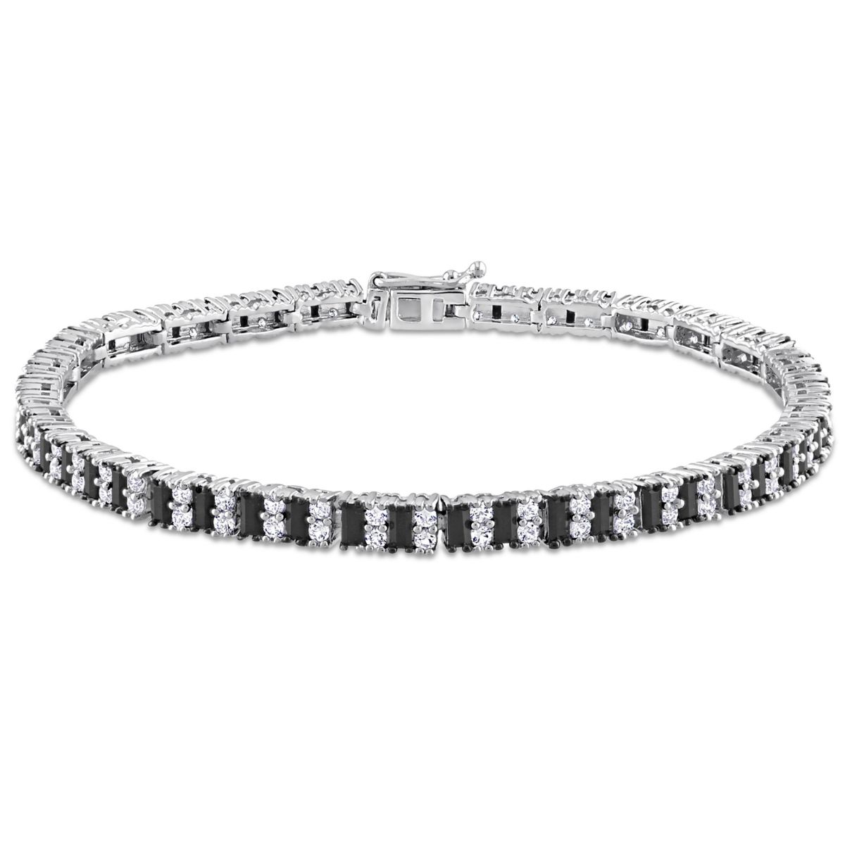 Lab Created Black Spinel and Created White Sapphire Tennis Bracelet in Sterling Silver