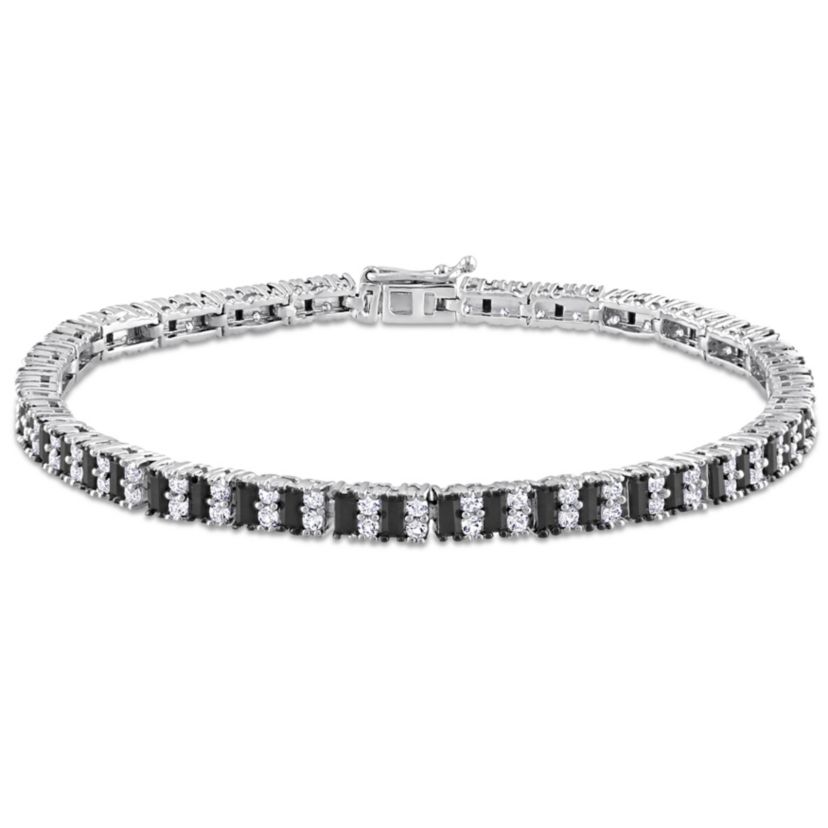 Lab Created Black Spinel and Created White Sapphire Tennis Bracelet in Sterling Silver