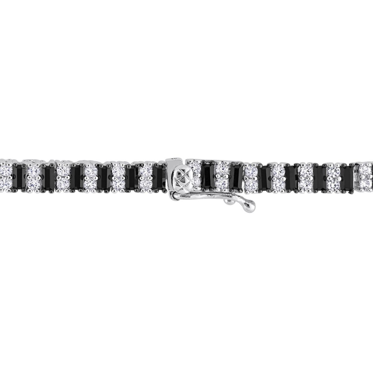 Lab Created Black Spinel and Created White Sapphire Tennis Bracelet in Sterling Silver