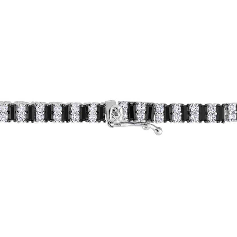 Lab Created Black Spinel and Created White Sapphire Tennis Bracelet in Sterling Silver