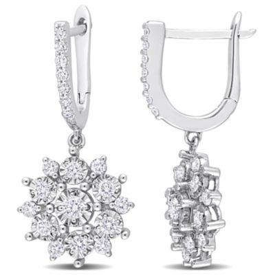 Belk & Co 4/5 ct. t.w. Diamond Floral Drop Earrings in 14K White Gold