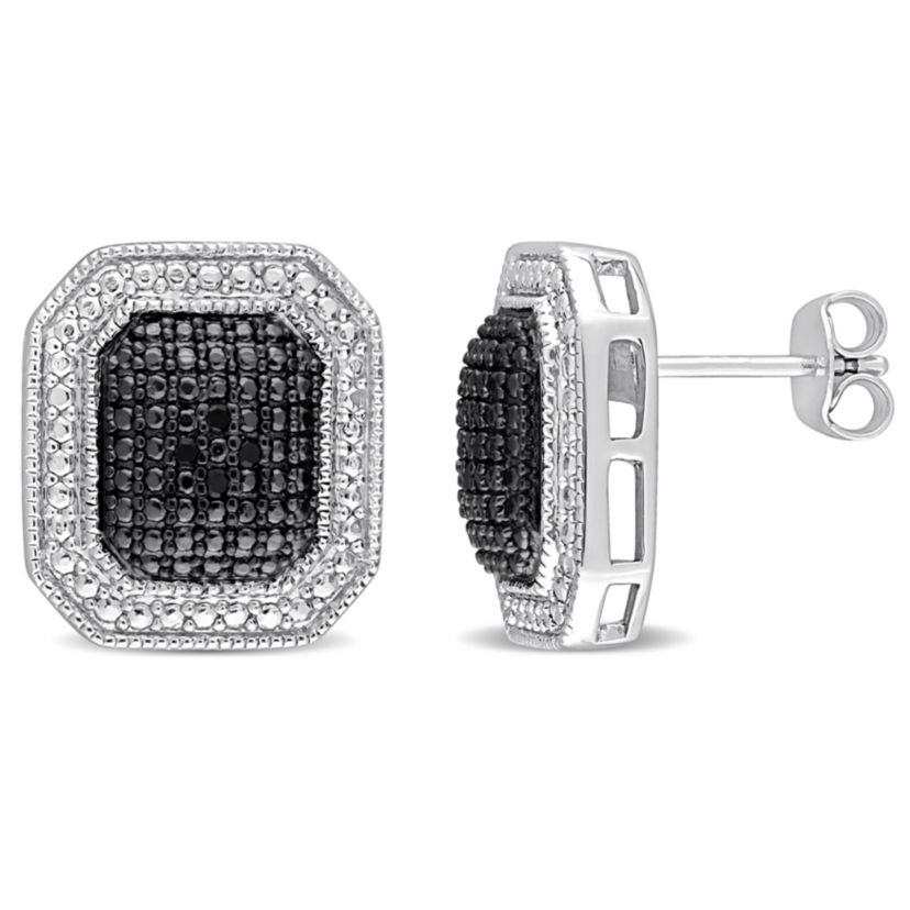 1/20 ct. t.w. Black Diamond Accent Cluster Stud Earrings in Sterling Silver
