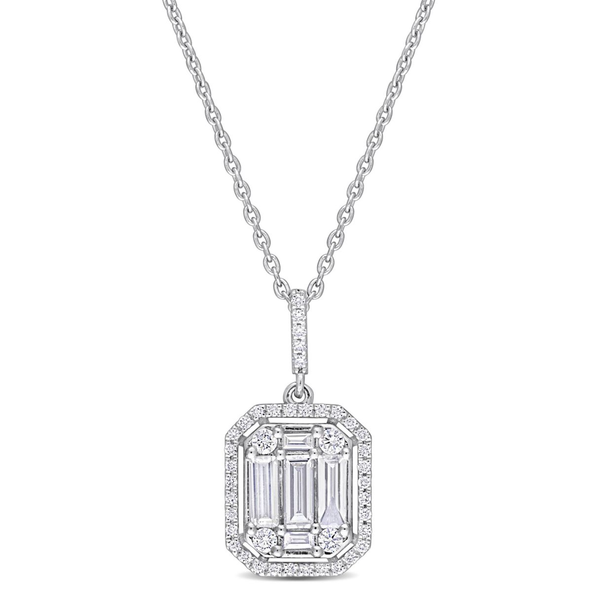 4/5 ct. t.w. Diamond Halo Necklace with Chain in 14K White Gold