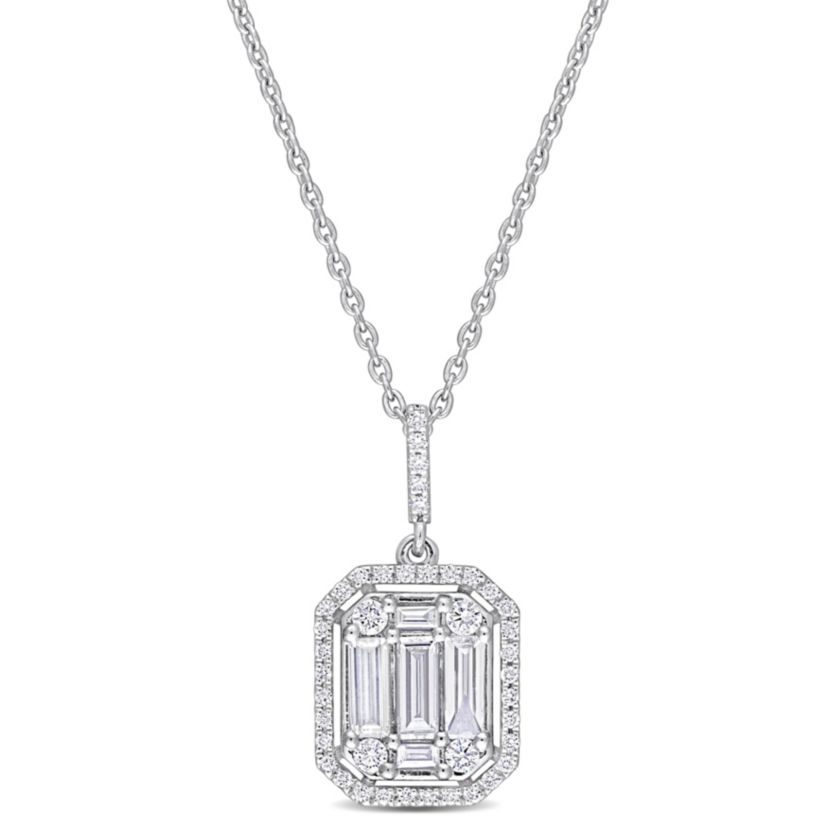 4/5 ct. t.w. Diamond Halo Necklace with Chain in 14K White Gold