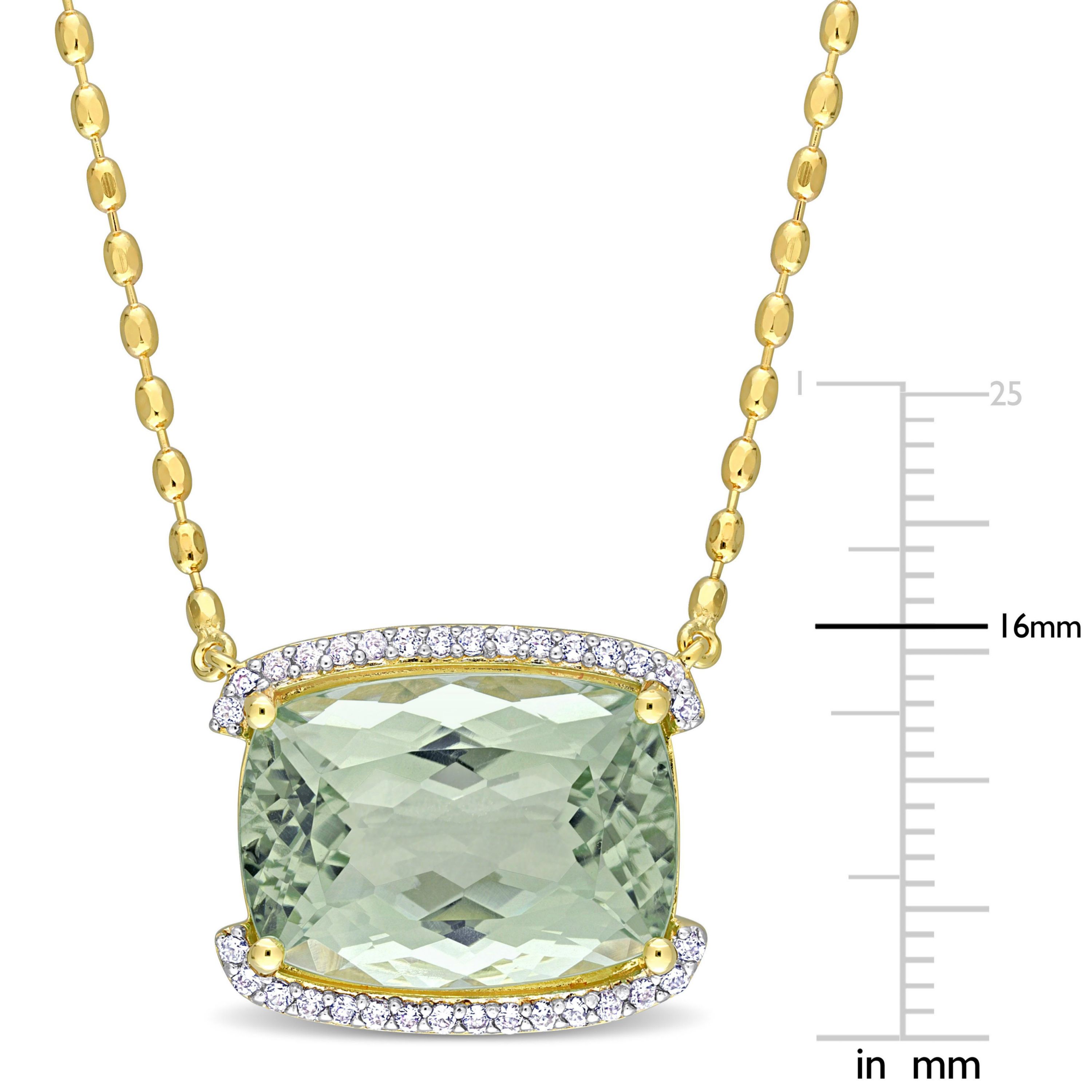 Green Quartz and White Topaz Semi-Halo Necklace with Chain in Yellow Plated Sterling Silver
