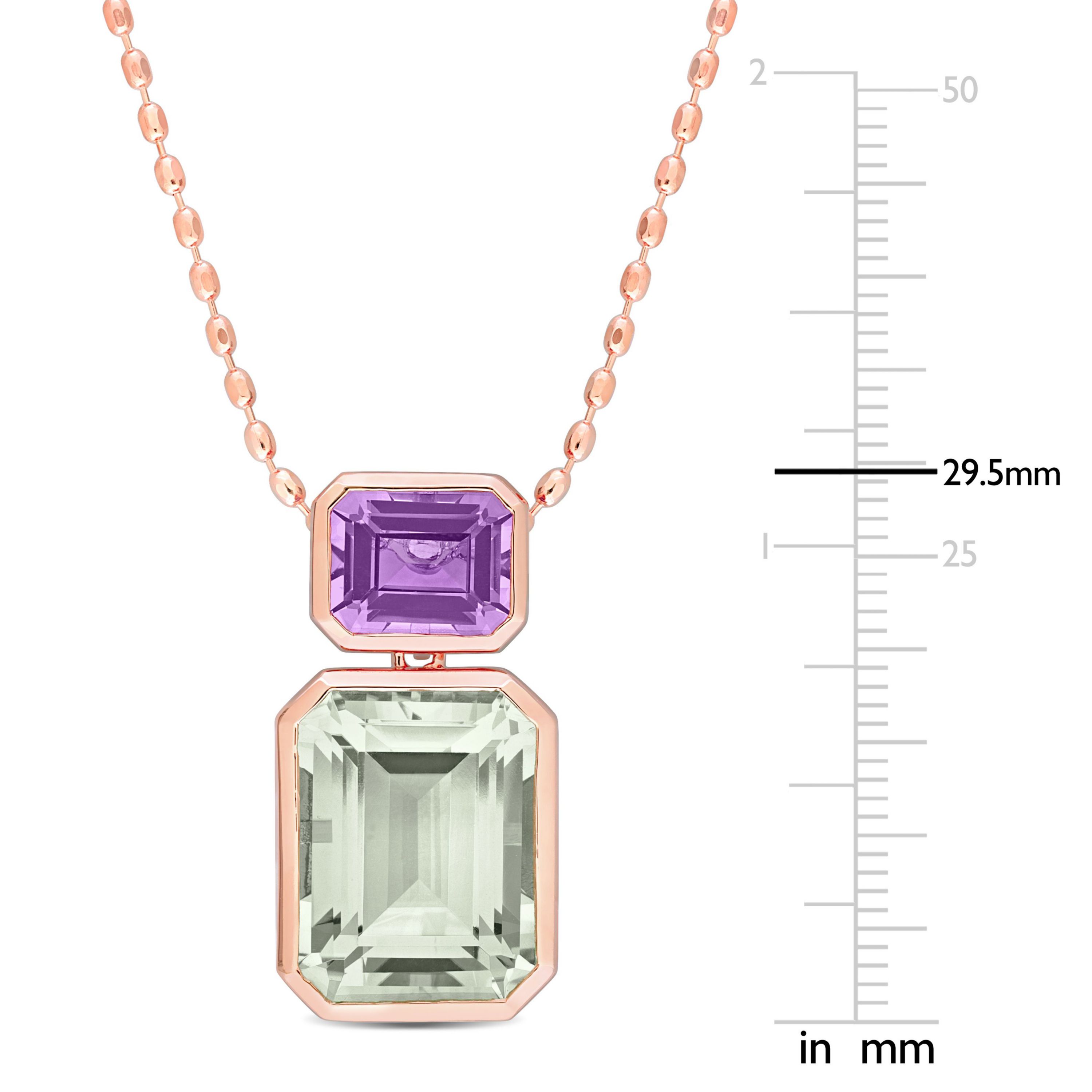 Green Quartz and Rose de France Necklace with Chain in Rose Plated Sterling Silver