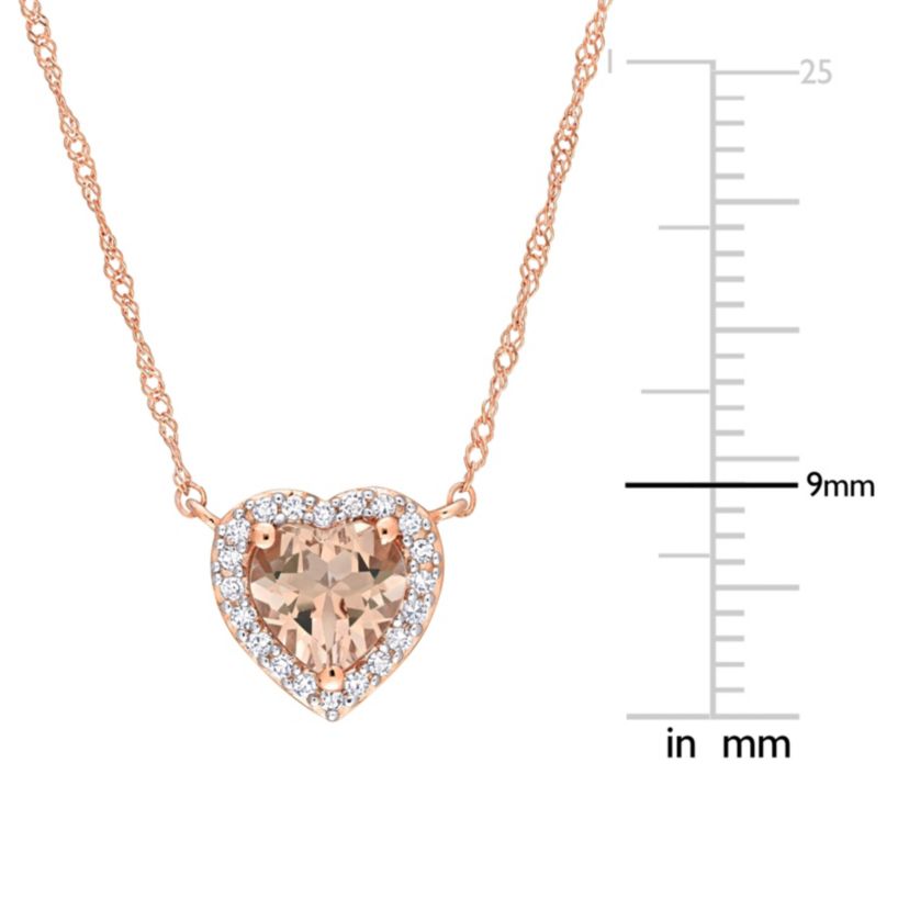 Morganite and 1/10 ct. t.w. Diamond Halo Heart Pendant with Chain in 14K Rose Gold