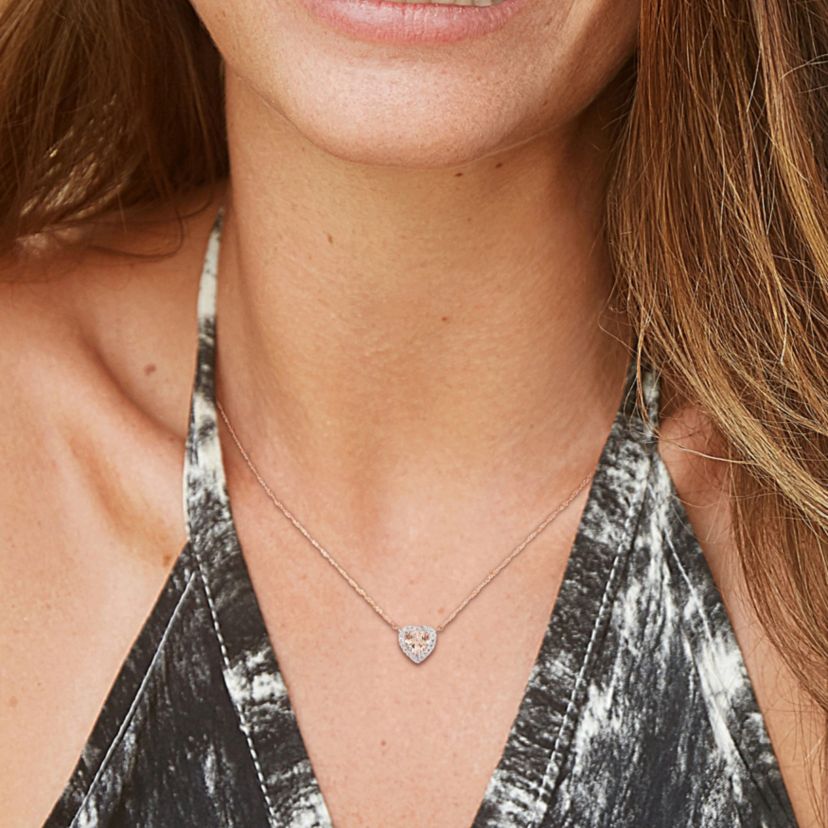 Morganite and 1/10 ct. t.w. Diamond Halo Heart Pendant with Chain in 14K Rose Gold