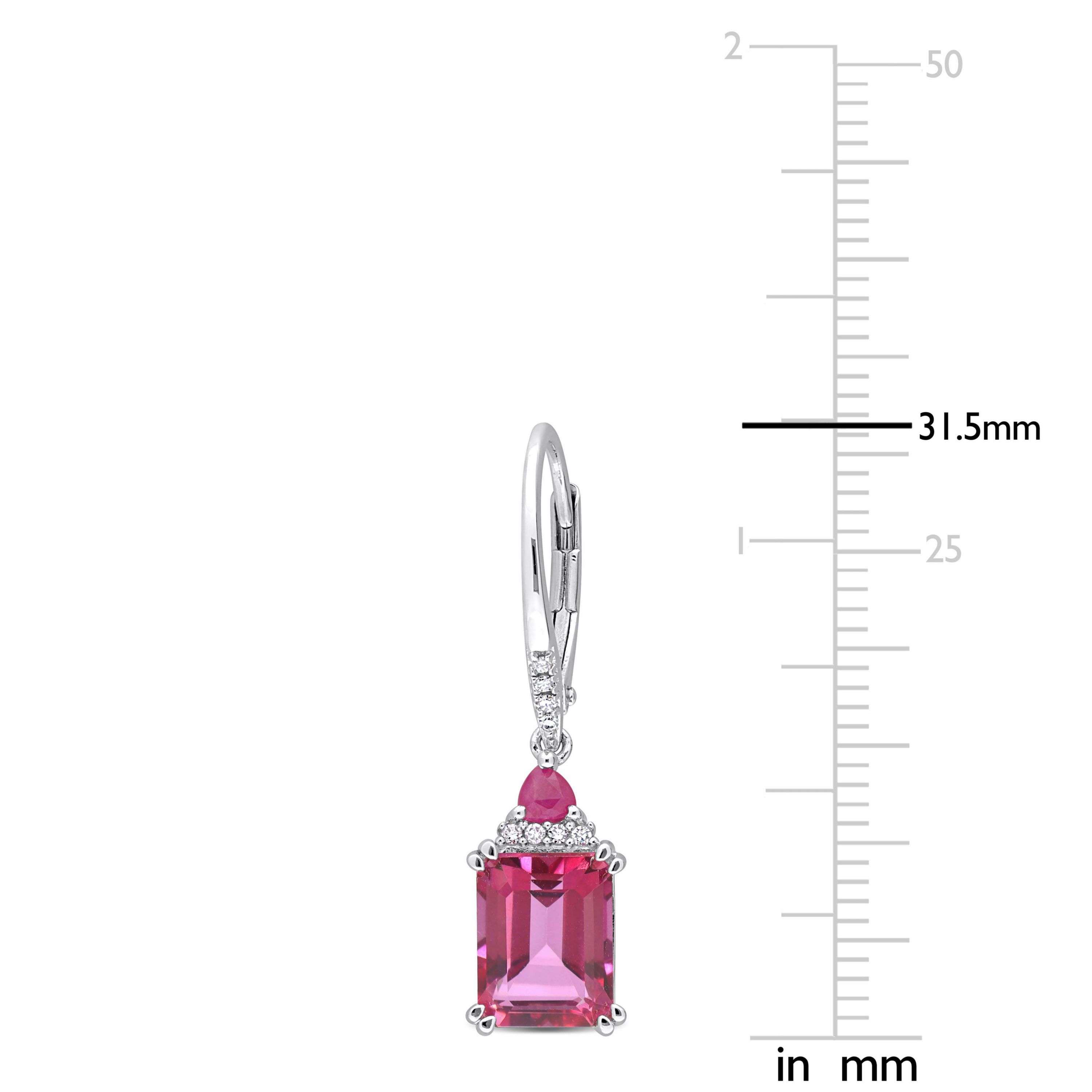 Pink Topaz, Ruby and 1/10 ct. t.w. Diamond Dangle Earrings in Sterling Silver