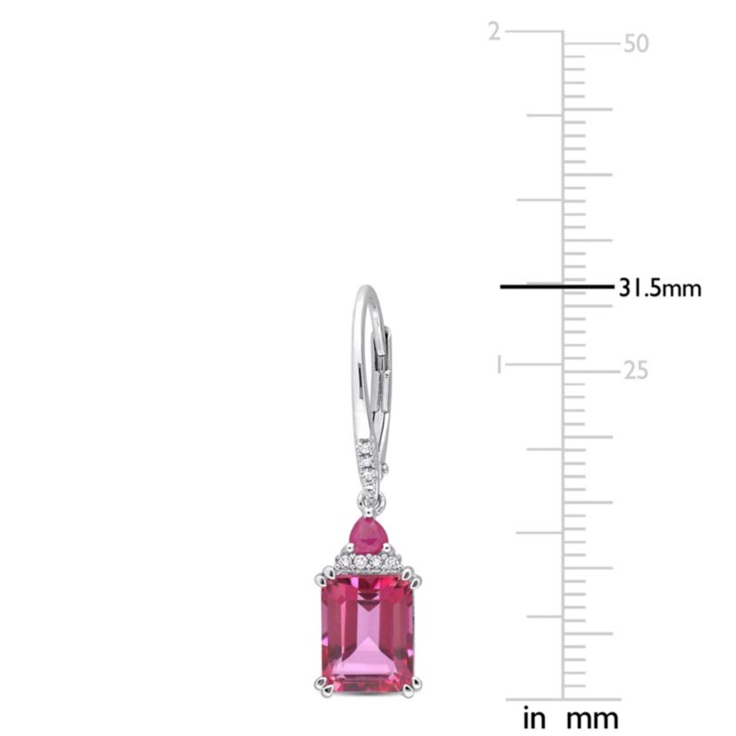 Pink Topaz, Ruby and 1/10 ct. t.w. Diamond Dangle Earrings in Sterling Silver