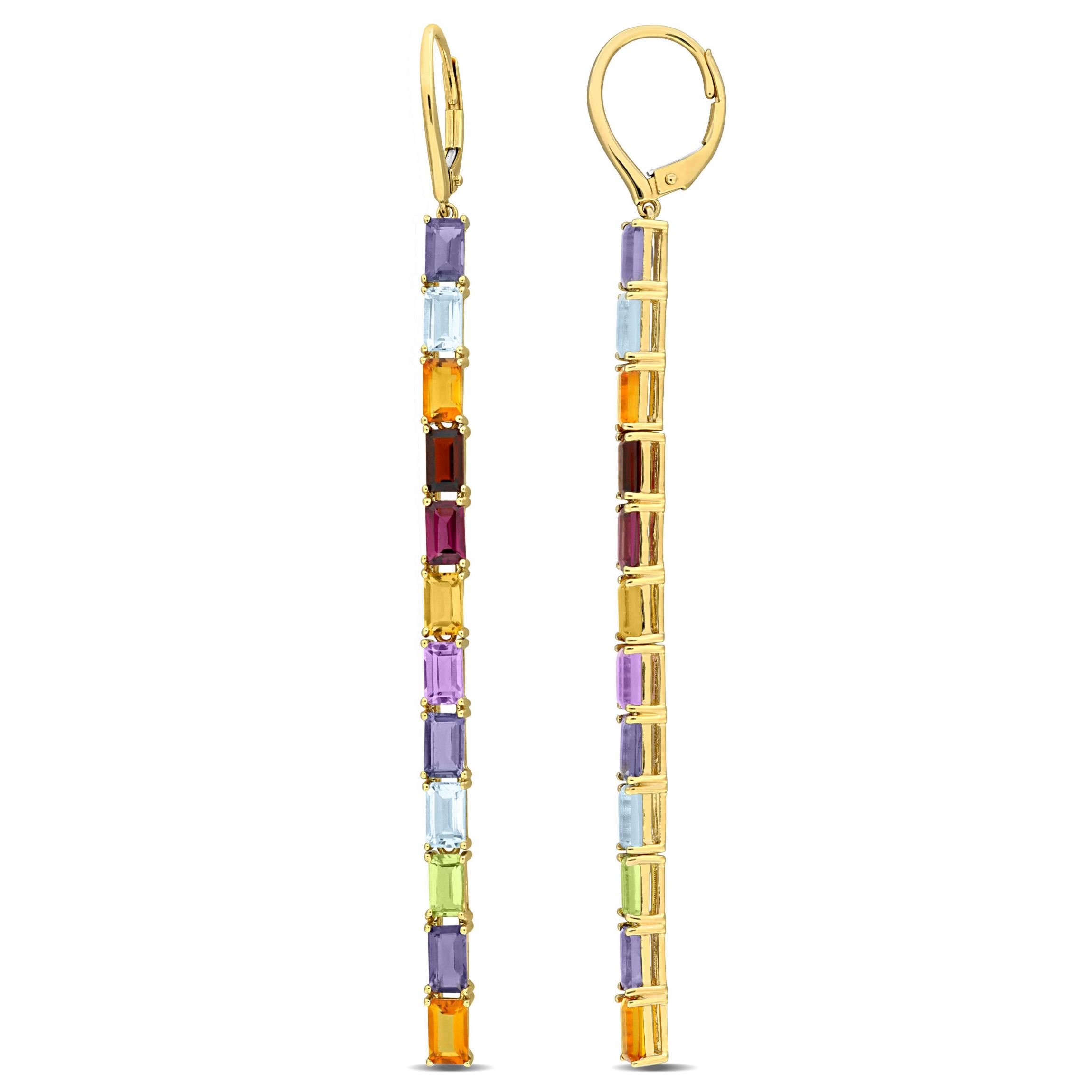 Multi-Color Gemstone Dangle Drop Earrings in 14K Yellow Gold