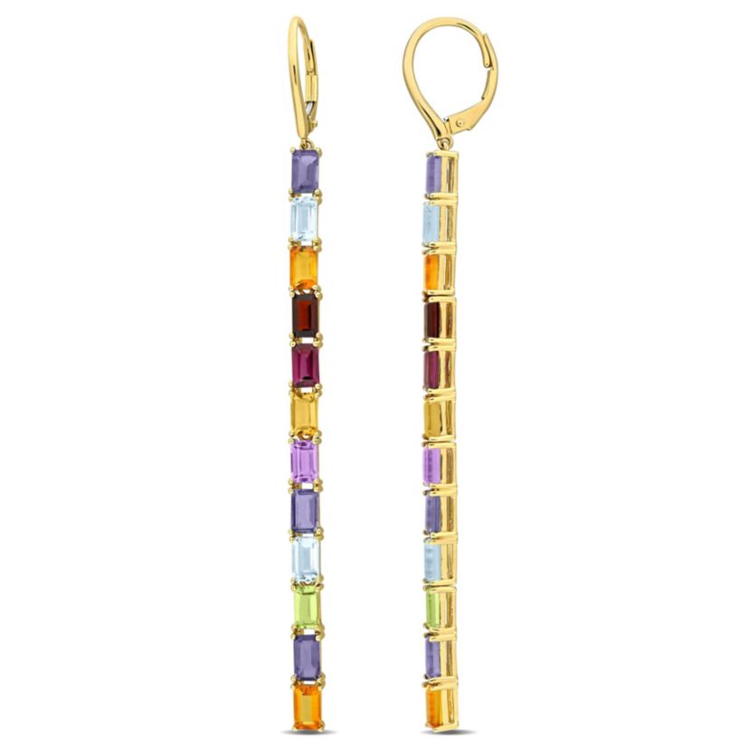 Multi-Color Gemstone Dangle Drop Earrings in 14K Yellow Gold
