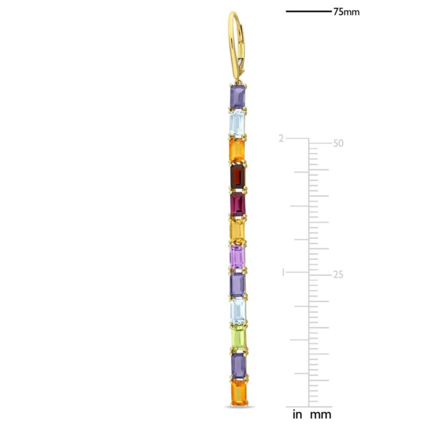Multi-Color Gemstone Dangle Drop Earrings in 14K Yellow Gold