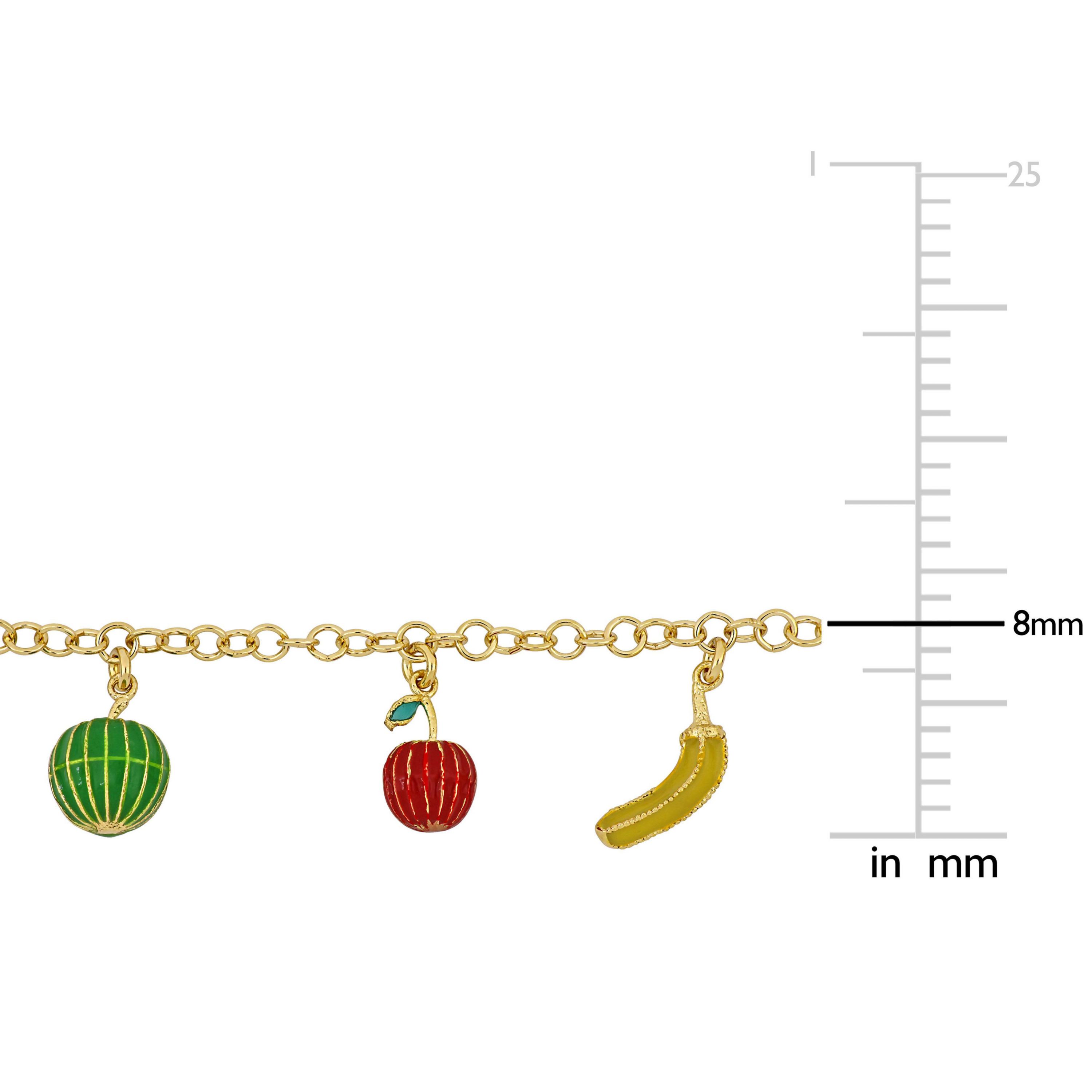 Five Fruit Enamel Charm Bracelet in Yellow Plated Sterling Silver