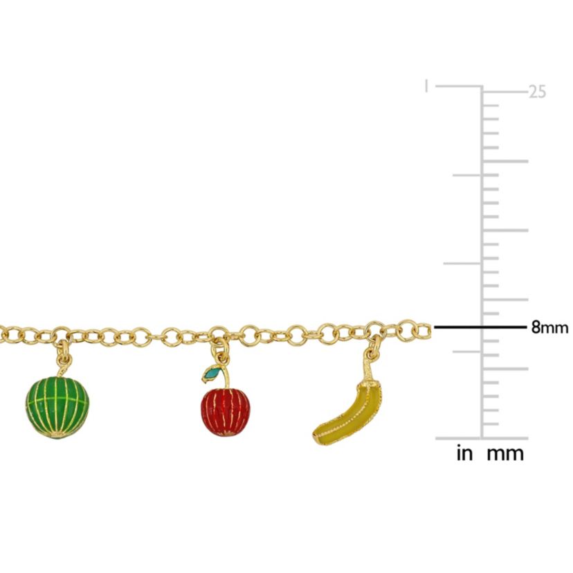 Five Fruit Enamel Charm Bracelet in Yellow Plated Sterling Silver