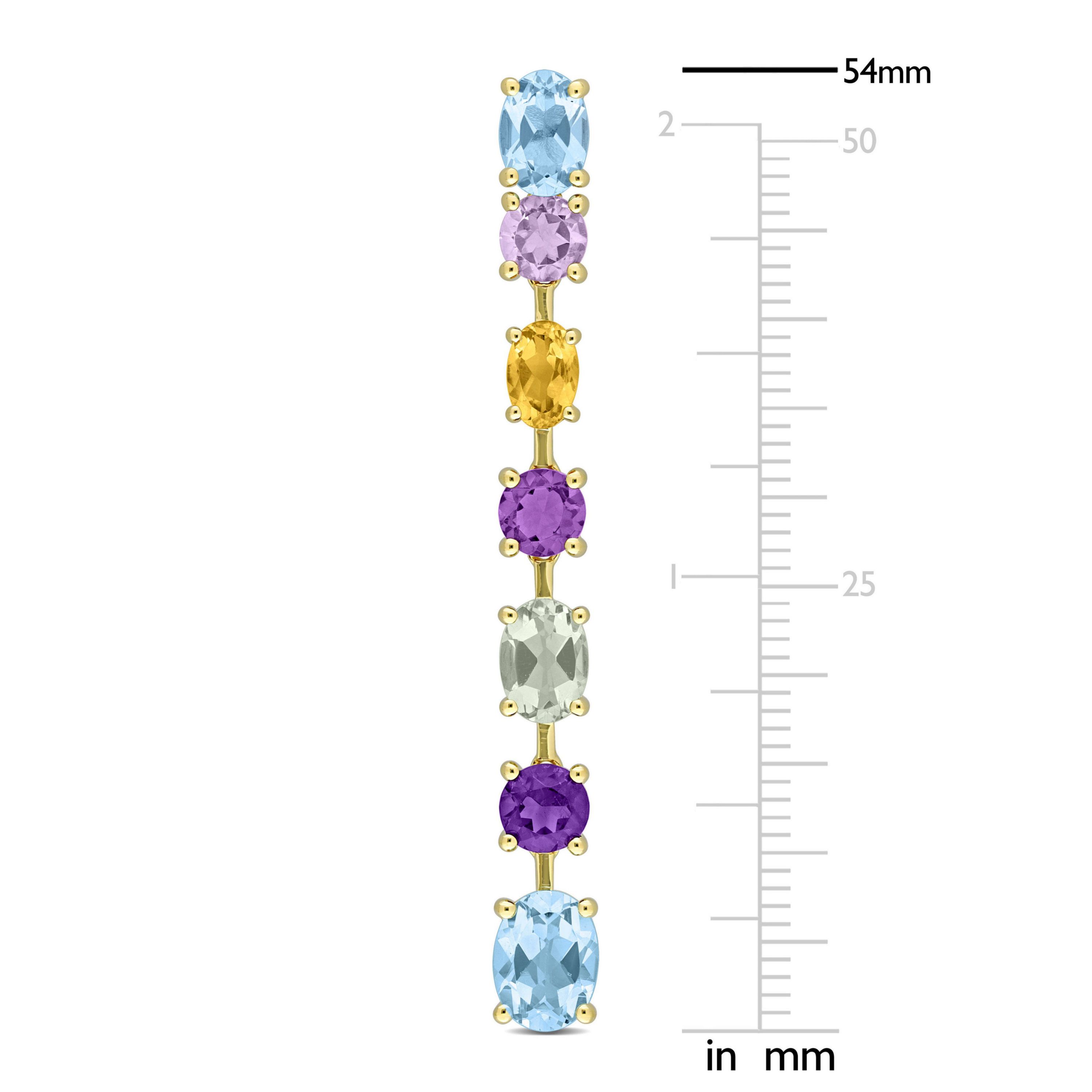Multi-Color Gemstone Linear Drop Earrings 14K Yellow Gold