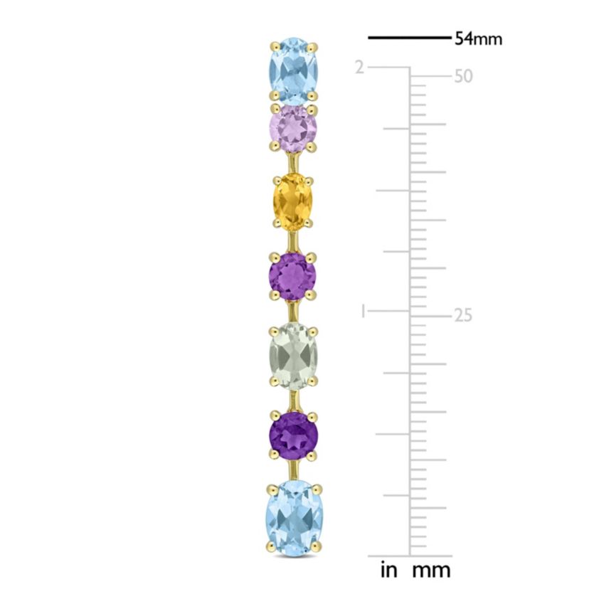 Multi-Color Gemstone Linear Drop Earrings 14K Yellow Gold