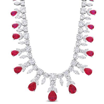 Belk  Co Lab Created Created White Sapphire and Created Ruby Necklace in Sterling Silver