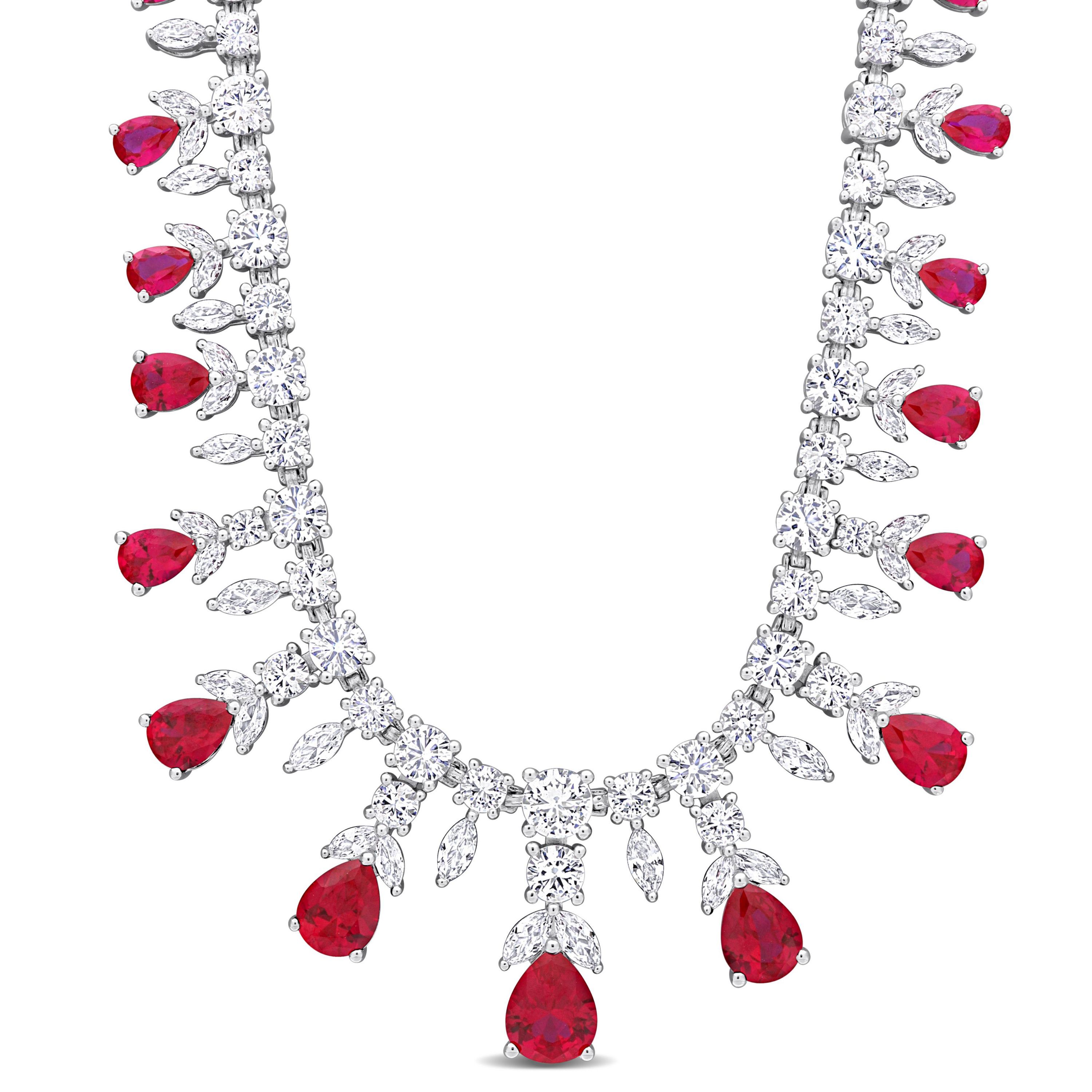 Lab Created Created White Sapphire and Created Ruby Necklace in Sterling Silver