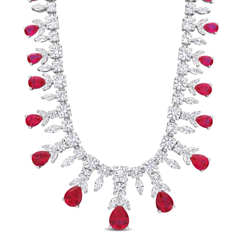 Lab Created Created White Sapphire and Created Ruby Necklace in Sterling Silver
