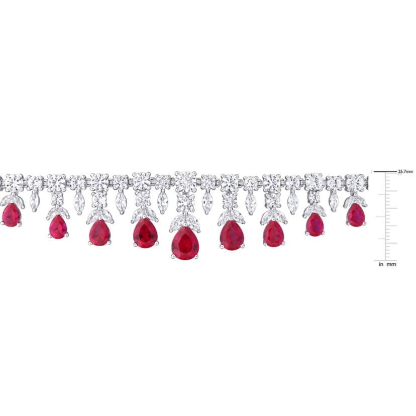 Lab Created Created White Sapphire and Created Ruby Necklace in Sterling Silver