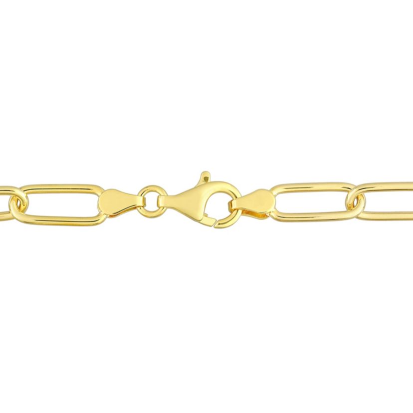1/8 ct. t.w. Diamond Charm Oval Link Chain Bracelet in Yellow Plated Sterling Silver