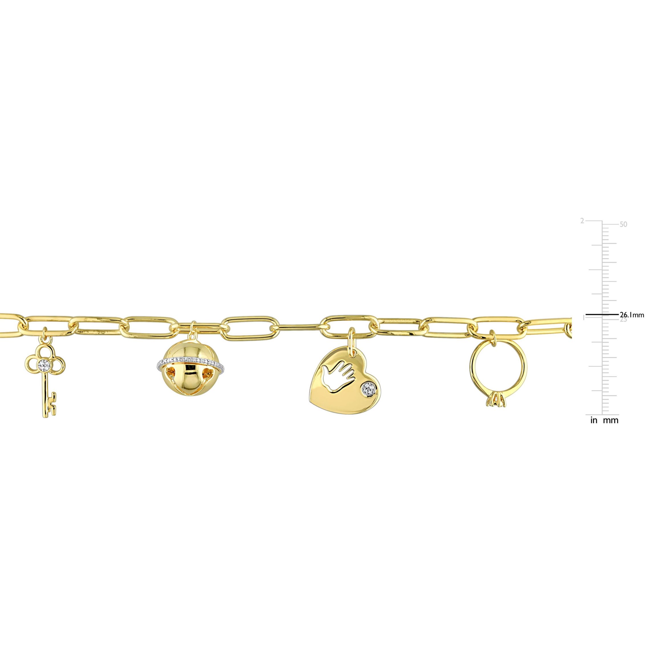 1/8 ct. t.w. Diamond Charm Oval Link Chain Bracelet in Yellow Plated Sterling Silver