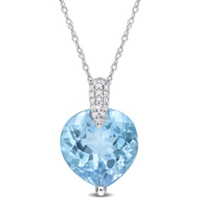 Belk & Co Sky Blue Topaz and 1/10 ct. t.w. Diamond Pendant with Chain in 14K White Gold